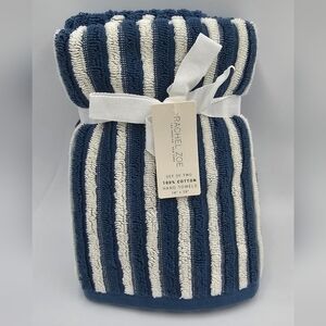 Rachel Zoe 2 Piece 100% Cotton Hand Towel Set Blue White Striped OEKO TEX
